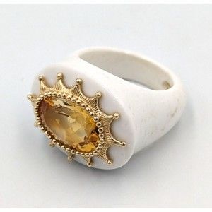 Elizabeth Adams Collection White Agate Ring With 14K Gold Accent & Citrine Sz7.5